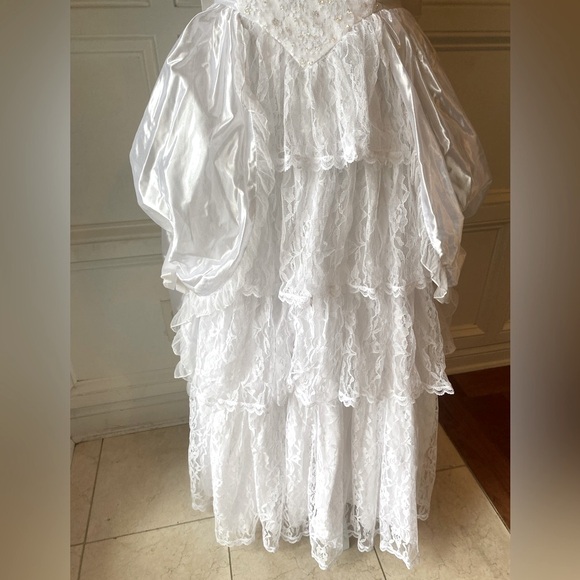 VINTAGE 1980S GUNNE SAX 5/6 XS JESSICA MCCLINTOCK FORMAL WEDDING GOWN LACE SATIN - Picture 4 of 12